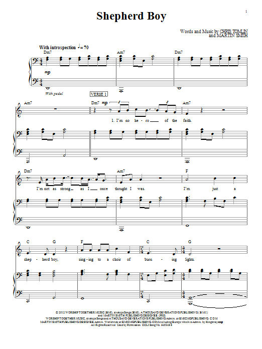 Chris Tomlin Shepherd Boy sheet music notes and chords arranged for Piano, Vocal & Guitar Chords (Right-Hand Melody)