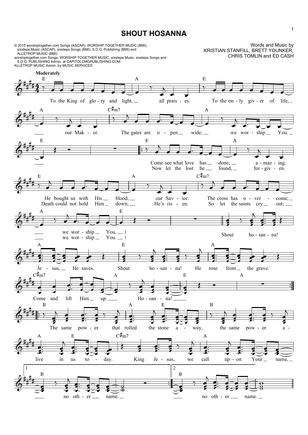 Chris Tomlin Shout Hosanna sheet music notes and chords arranged for Lead Sheet / Fake Book