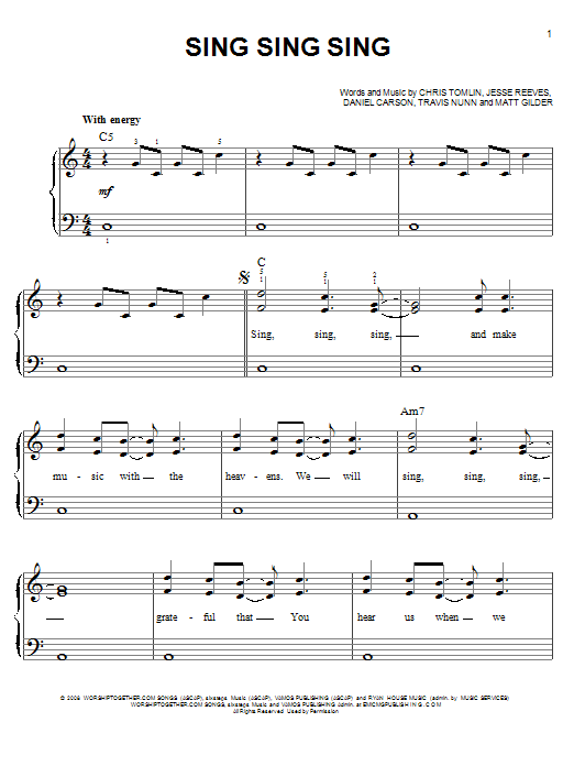 Chris Tomlin Sing, Sing, Sing sheet music notes and chords arranged for Piano Solo