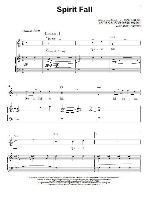 Chris Tomlin Spirit Fall sheet music notes and chords arranged for Piano, Vocal & Guitar Chords (Right-Hand Melody)