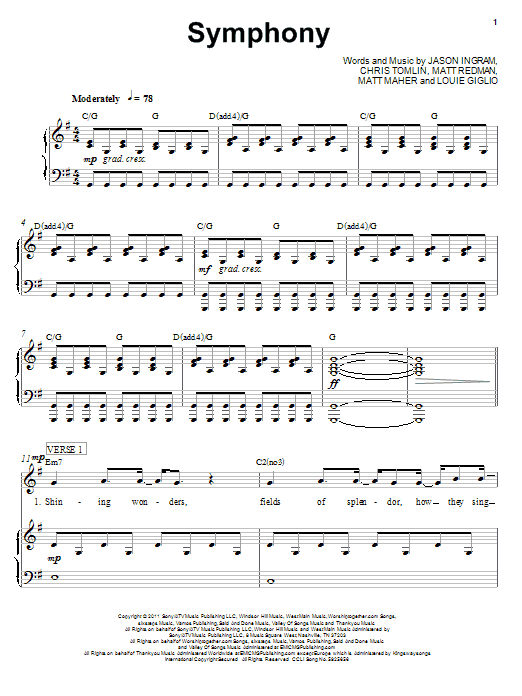 Chris Tomlin Symphony sheet music notes and chords arranged for Piano, Vocal & Guitar Chords (Right-Hand Melody)