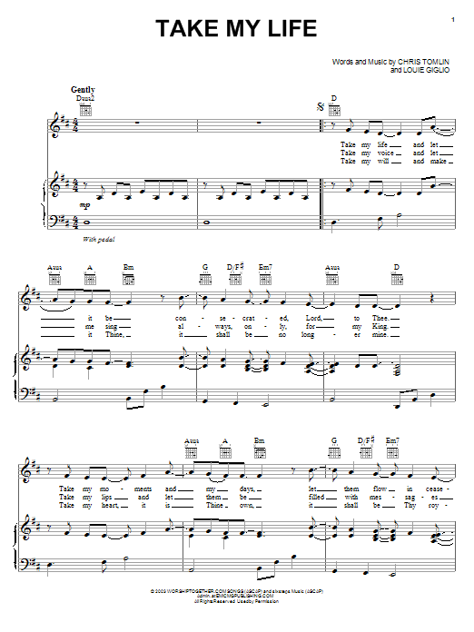 Chris Tomlin Take My Life sheet music notes and chords arranged for Easy Piano