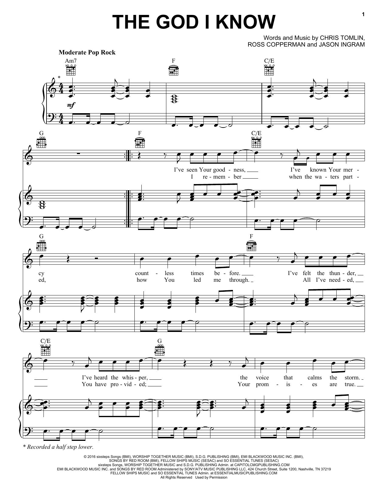 Chris Tomlin The God I Know sheet music notes and chords arranged for Piano, Vocal & Guitar Chords (Right-Hand Melody)