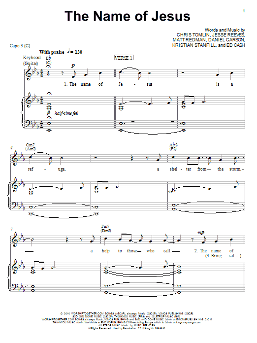Chris Tomlin The Name Of Jesus sheet music notes and chords arranged for Piano, Vocal & Guitar Chords (Right-Hand Melody)