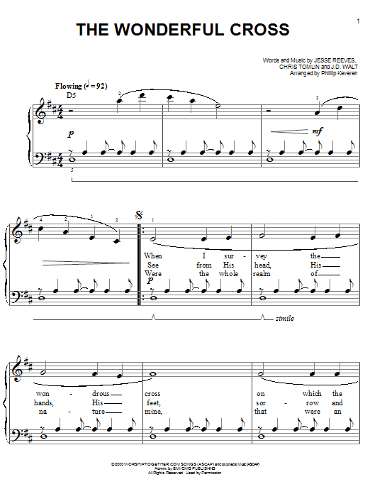 Chris Tomlin The Wonderful Cross (arr. Phillip Keveren) sheet music notes and chords arranged for Easy Piano