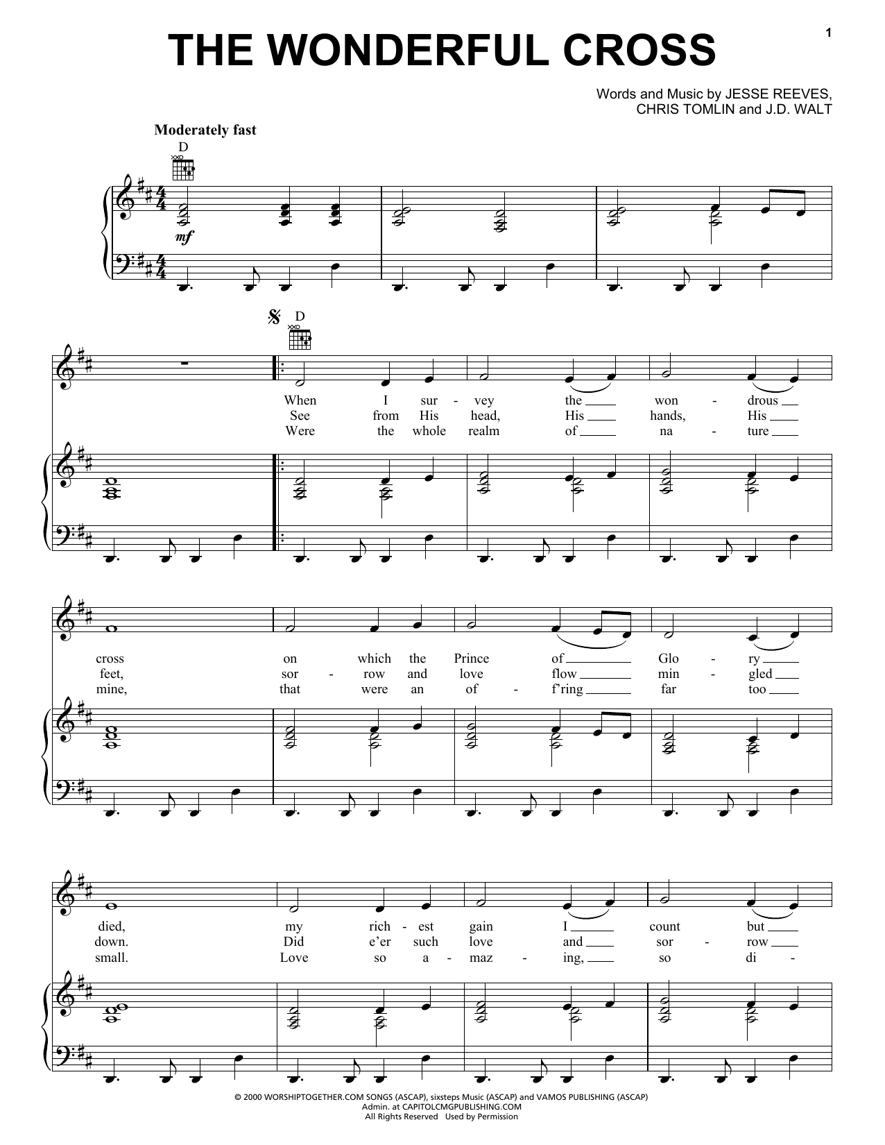 Chris Tomlin The Wonderful Cross sheet music notes and chords arranged for Piano Solo