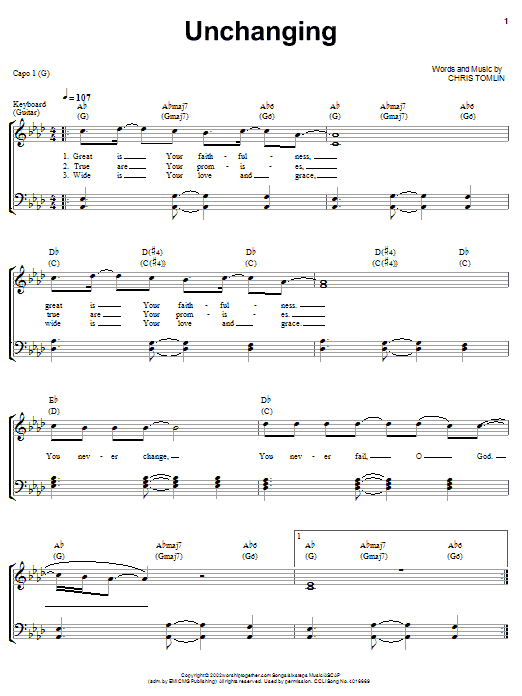 Chris Tomlin Unchanging sheet music notes and chords arranged for Guitar Chords/Lyrics