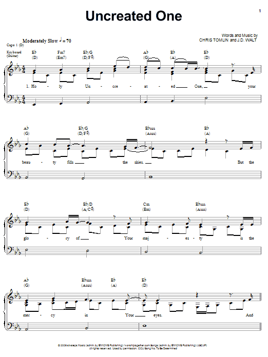 Chris Tomlin Uncreated One sheet music notes and chords arranged for Easy Guitar Tab