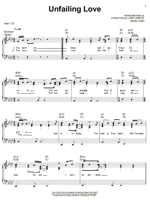 Chris Tomlin Unfailing Love sheet music notes and chords arranged for Piano, Vocal & Guitar Chords (Right-Hand Melody)