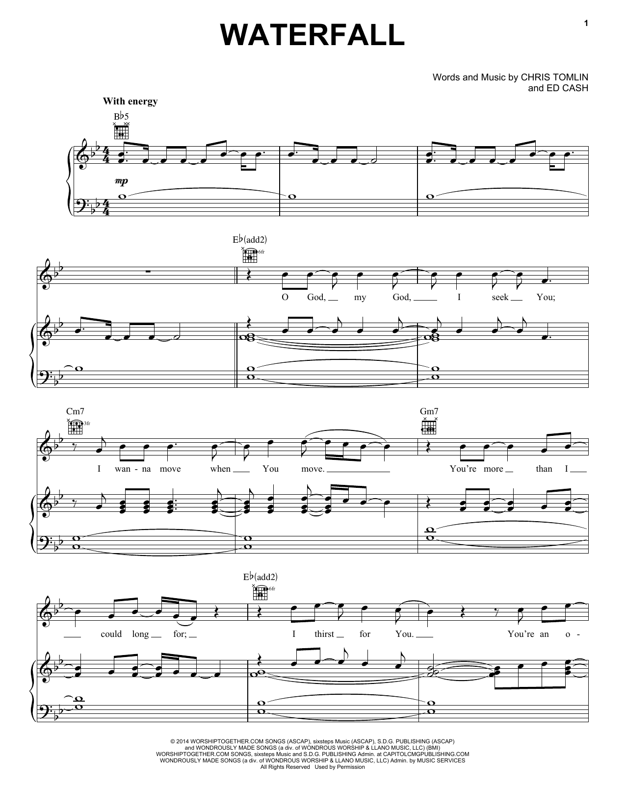 Chris Tomlin Waterfall sheet music notes and chords arranged for Piano, Vocal & Guitar Chords (Right-Hand Melody)