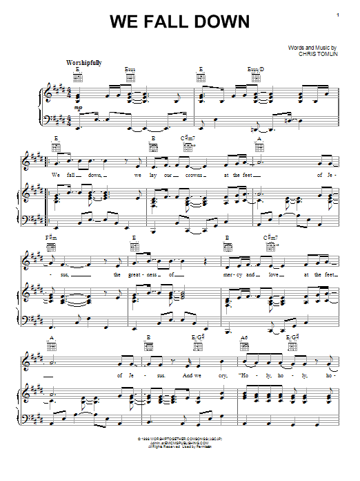 Chris Tomlin We Fall Down sheet music notes and chords arranged for Super Easy Piano