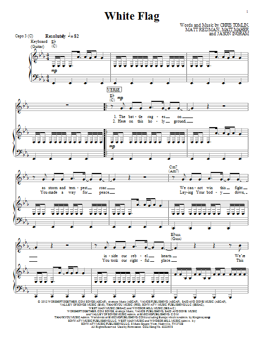 Chris Tomlin White Flag sheet music notes and chords arranged for Piano, Vocal & Guitar Chords (Right-Hand Melody)
