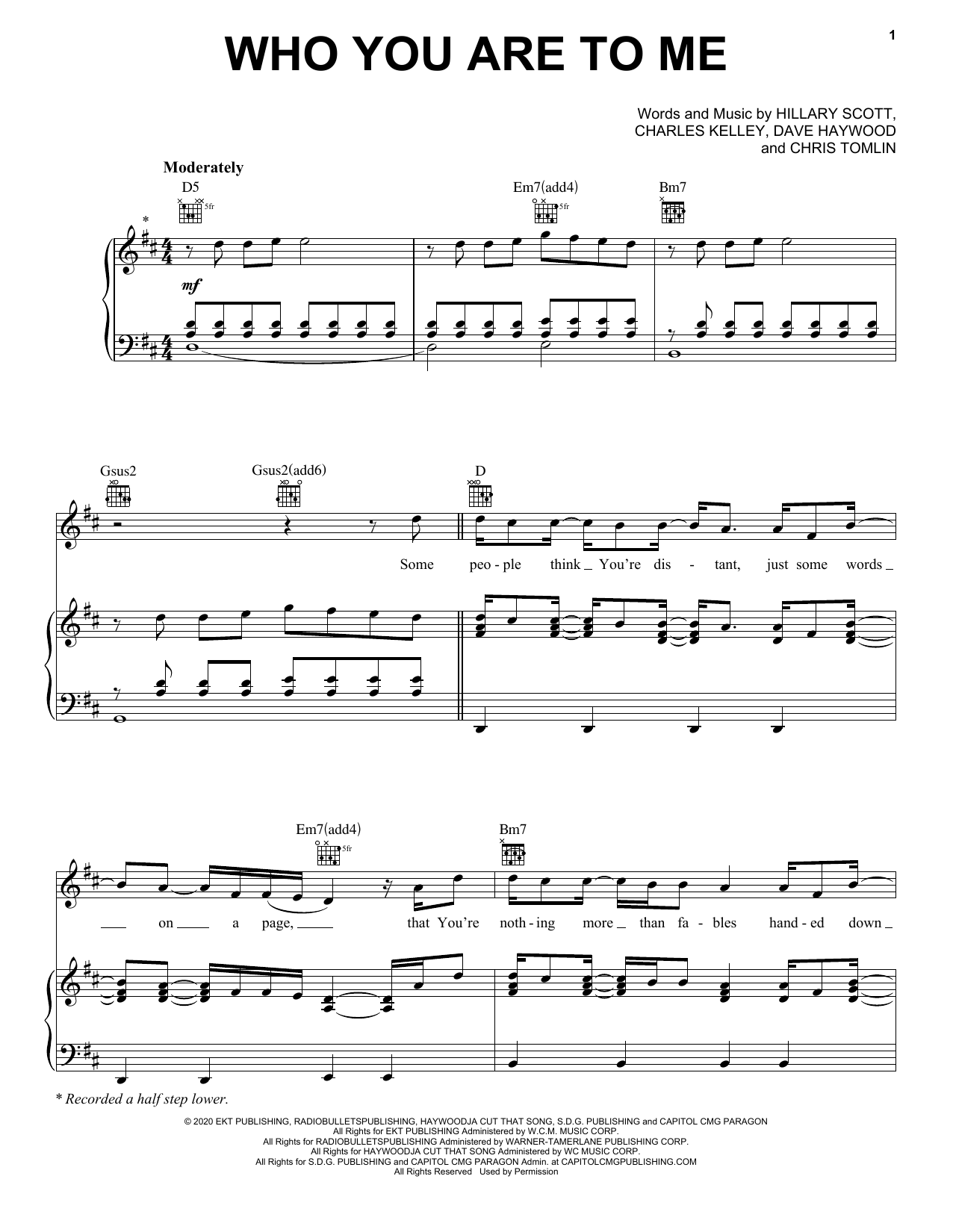 Chris Tomlin Who You Are To Me (feat. Lady A) sheet music notes and chords arranged for Piano, Vocal & Guitar Chords (Right-Hand Melody)