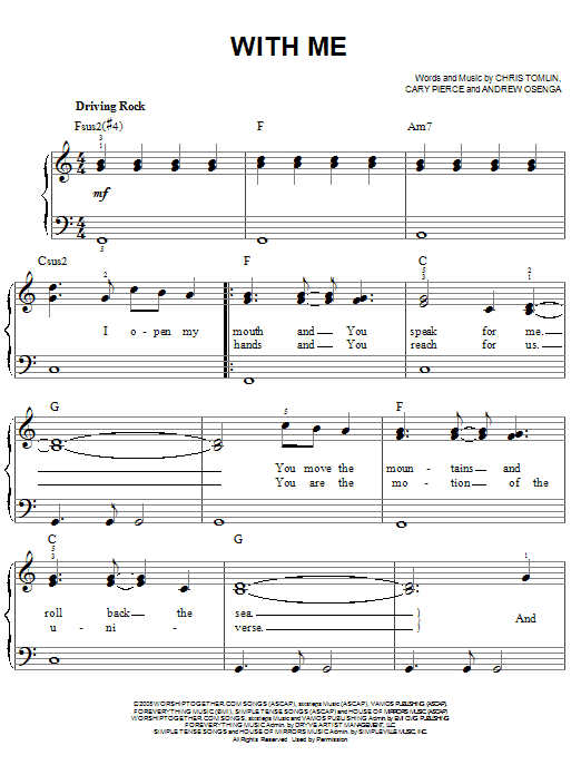 Chris Tomlin With Me sheet music notes and chords arranged for Easy Piano