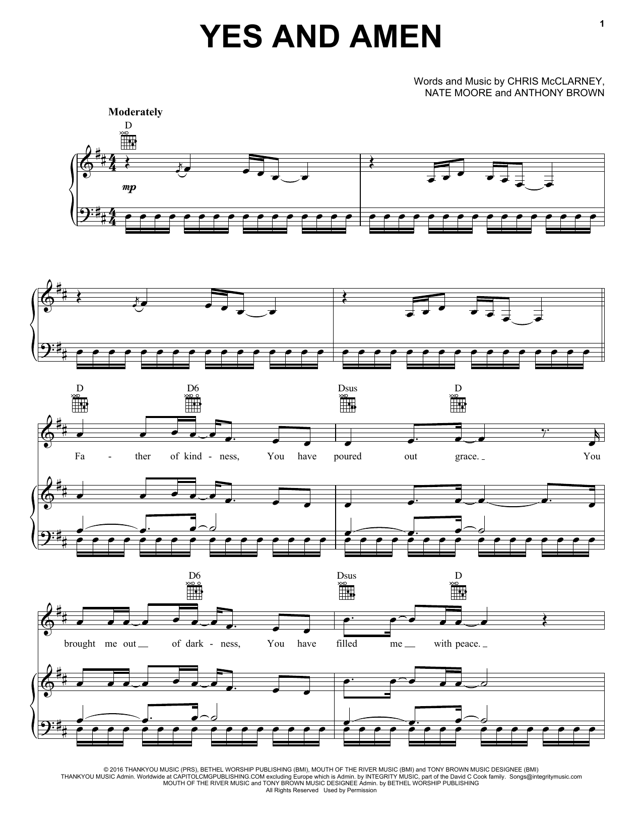 Chris Tomlin Yes And Amen sheet music notes and chords arranged for Piano, Vocal & Guitar Chords (Right-Hand Melody)