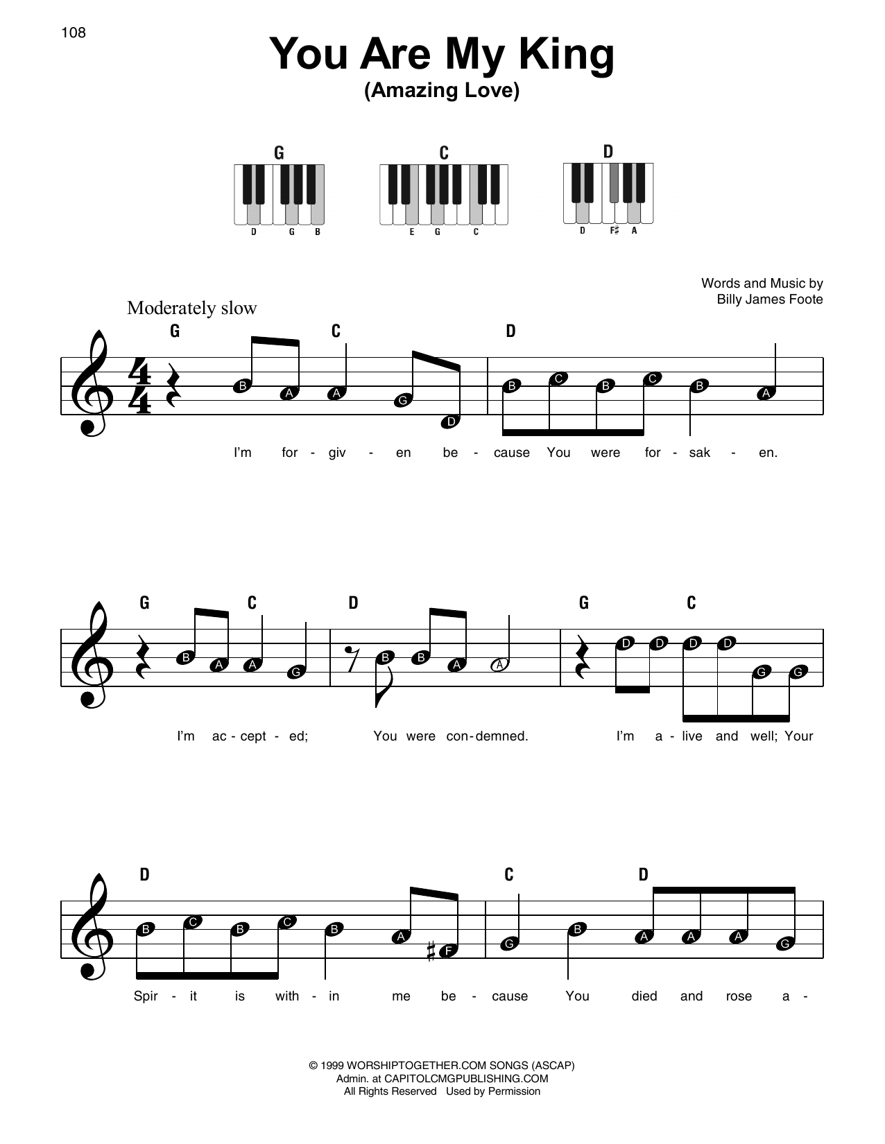 Chris Tomlin You Are My King (Amazing Love) sheet music notes and chords arranged for Super Easy Piano