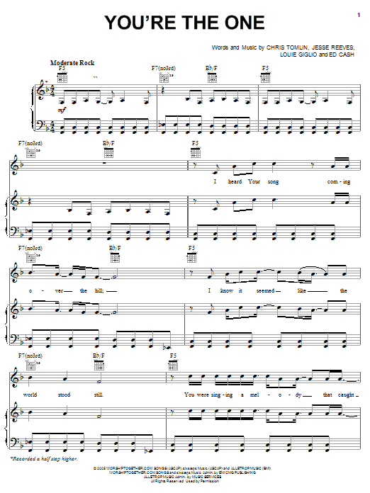 Chris Tomlin You're The One sheet music notes and chords arranged for Piano, Vocal & Guitar Chords (Right-Hand Melody)