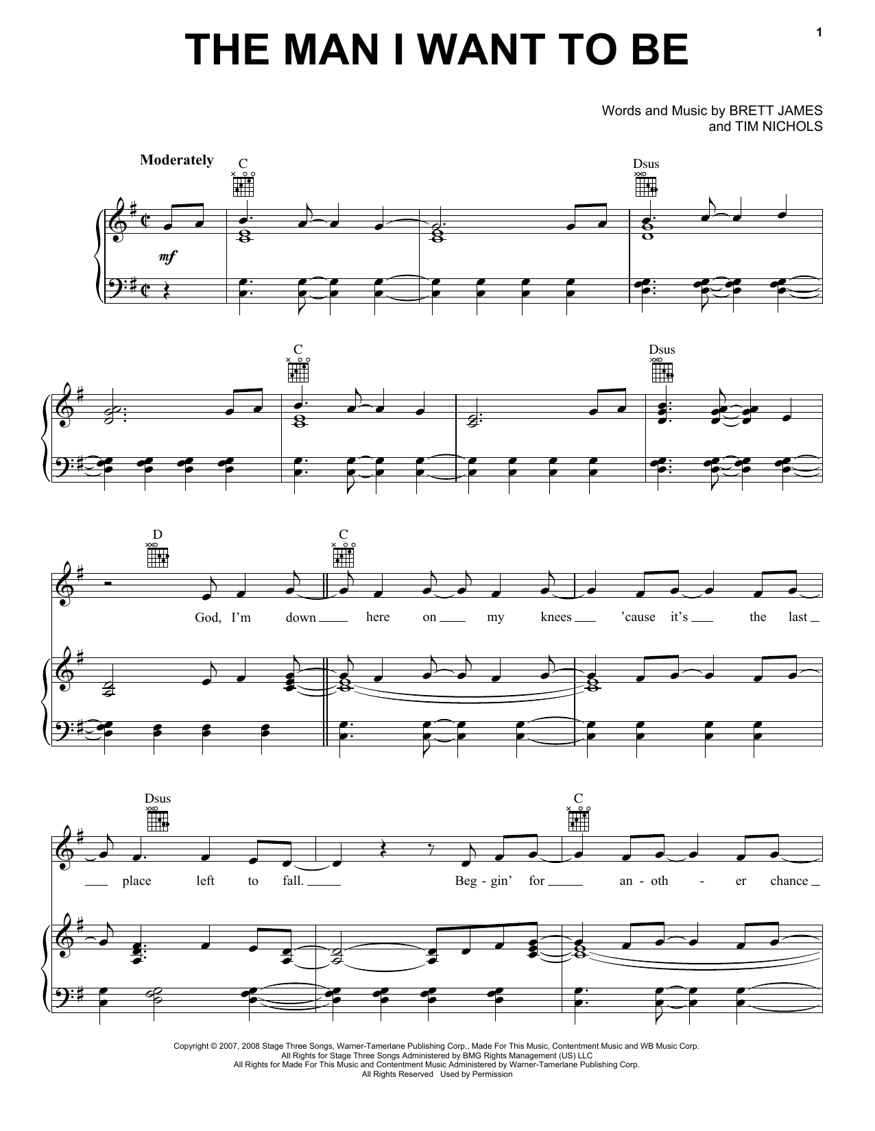 Chris Young The Man I Want To Be sheet music notes and chords arranged for Piano, Vocal & Guitar Chords (Right-Hand Melody)