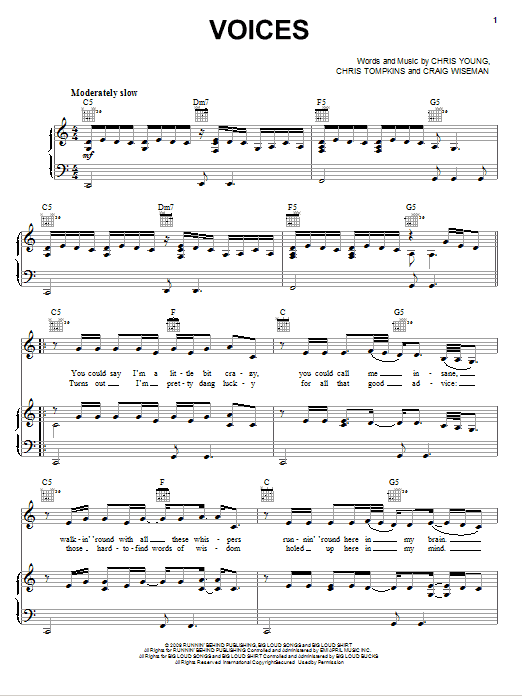 Chris Young Voices sheet music notes and chords arranged for Piano, Vocal & Guitar Chords (Right-Hand Melody)