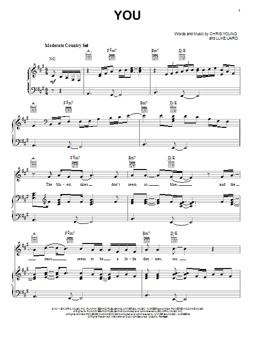 Chris Young You sheet music notes and chords arranged for Piano, Vocal & Guitar Chords (Right-Hand Melody)