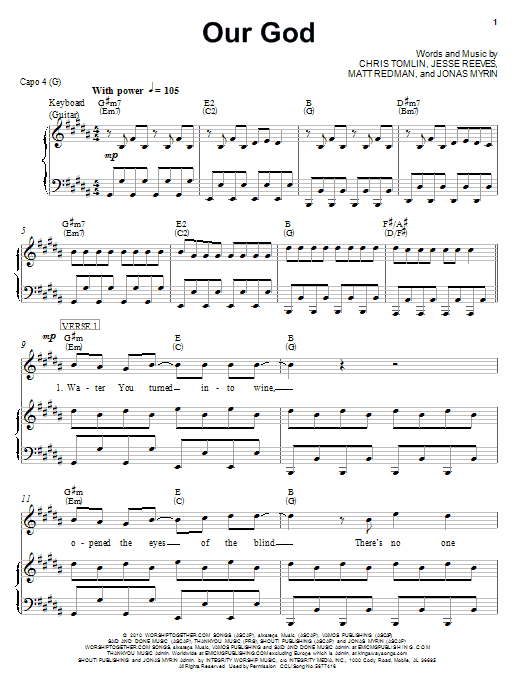 Chris Tomlin Our God sheet music notes and chords. Download Printable PDF.