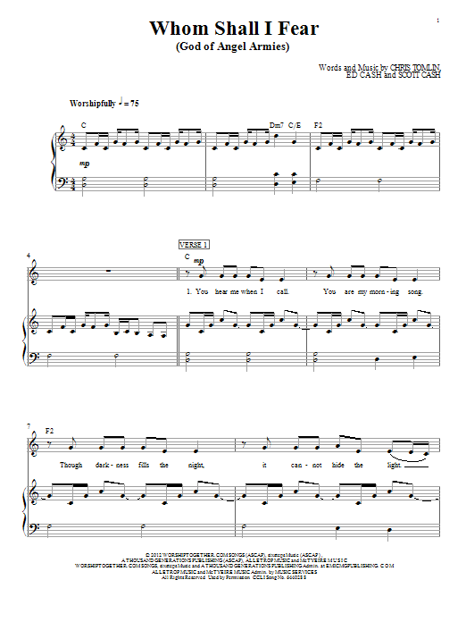 Chris Tomlin Whom Shall I Fear (God Of Angel Armies) sheet music notes and chords. Download Printable PDF.