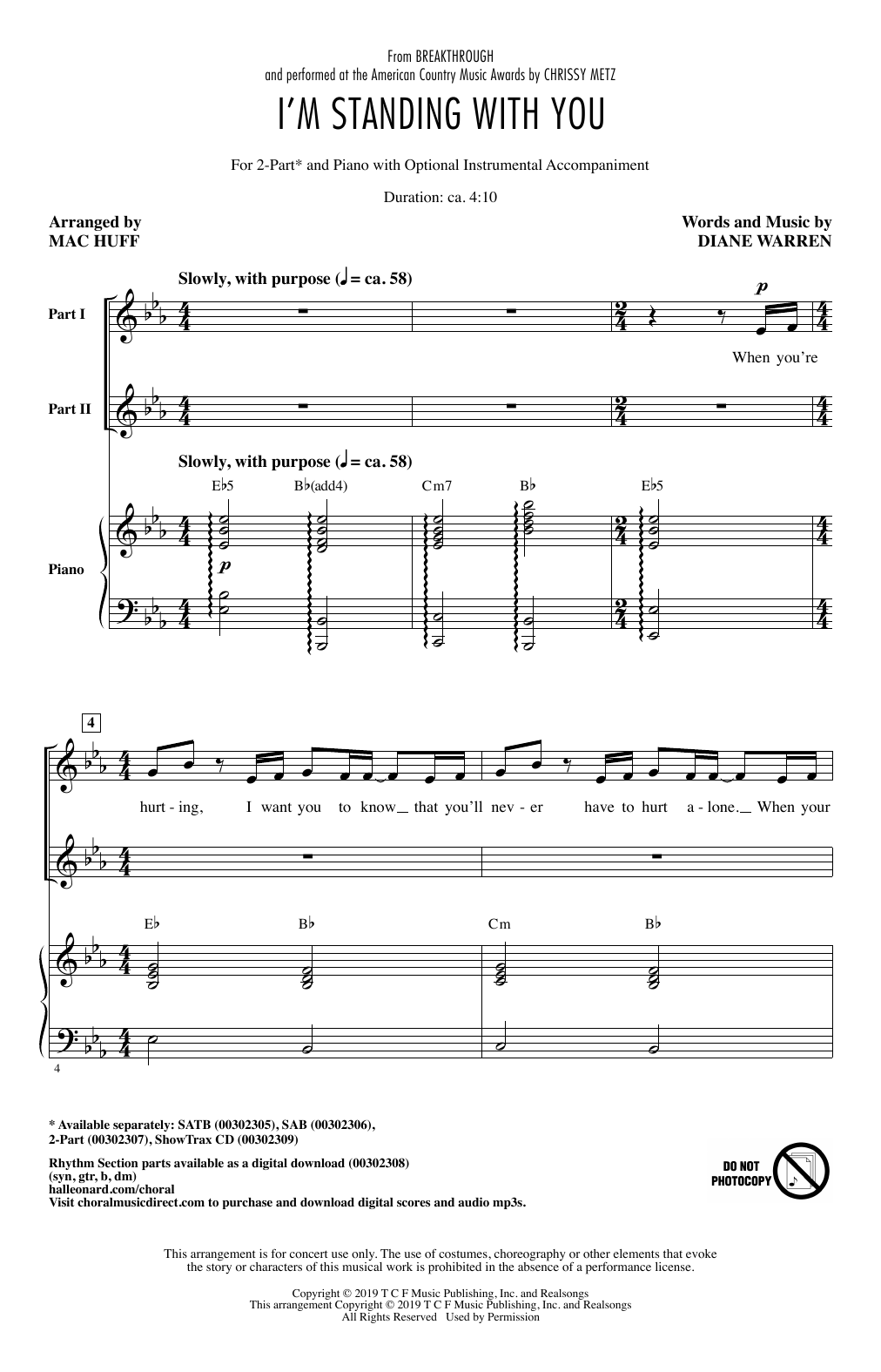 Chrissy Metz I'm Standing With You (from Breakthrough) (arr. Mac Huff) sheet music notes and chords arranged for SAB Choir