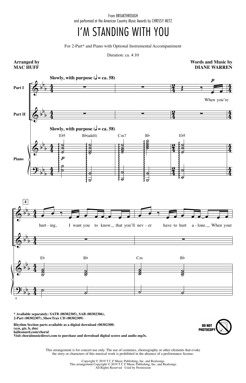 Chrissy Metz I'm Standing With You (from Breakthrough) (arr. Mac Huff) sheet music notes and chords arranged for SATB Choir
