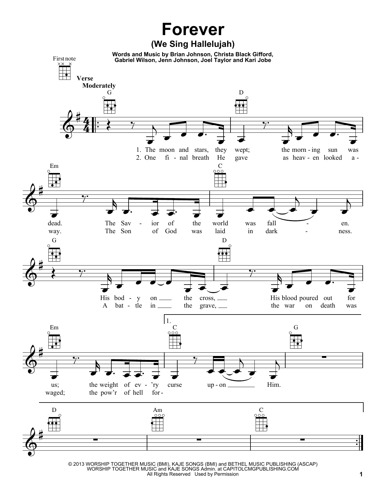 Christa Black Gifford Forever (We Sing Hallelujah) sheet music notes and chords arranged for Ukulele