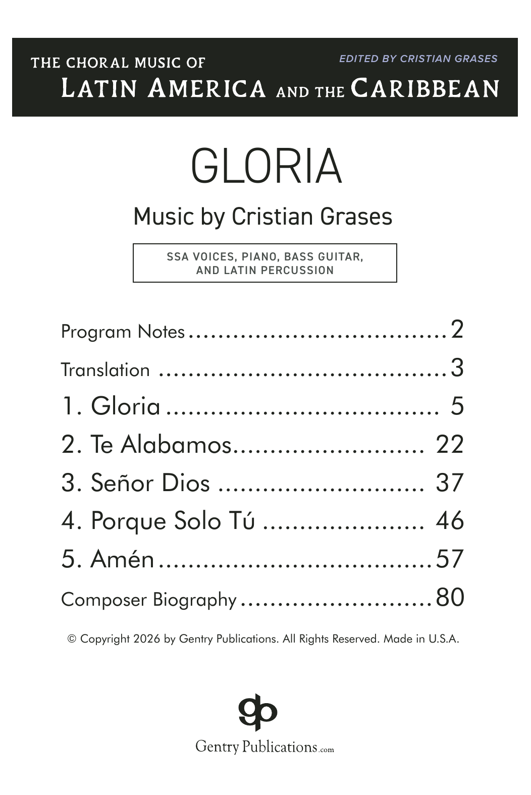 Christian Grases Gloria sheet music notes and chords arranged for SSA Choir