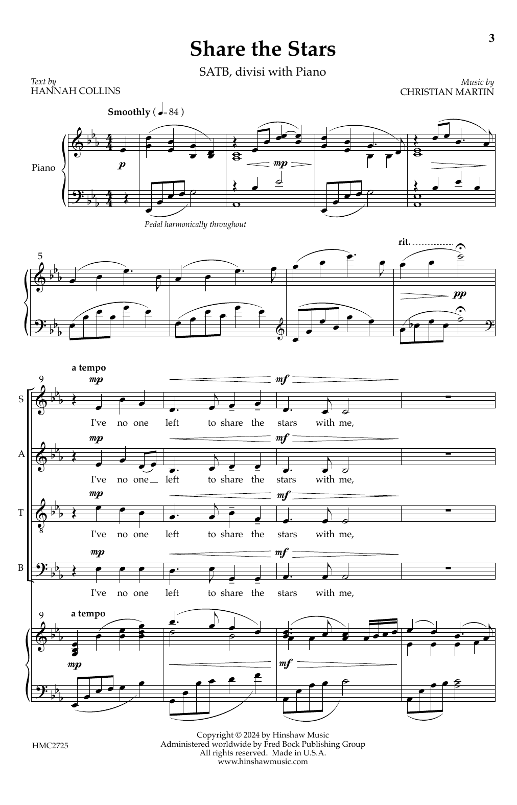 Christian Martin Share The Stars sheet music notes and chords arranged for SATB Choir
