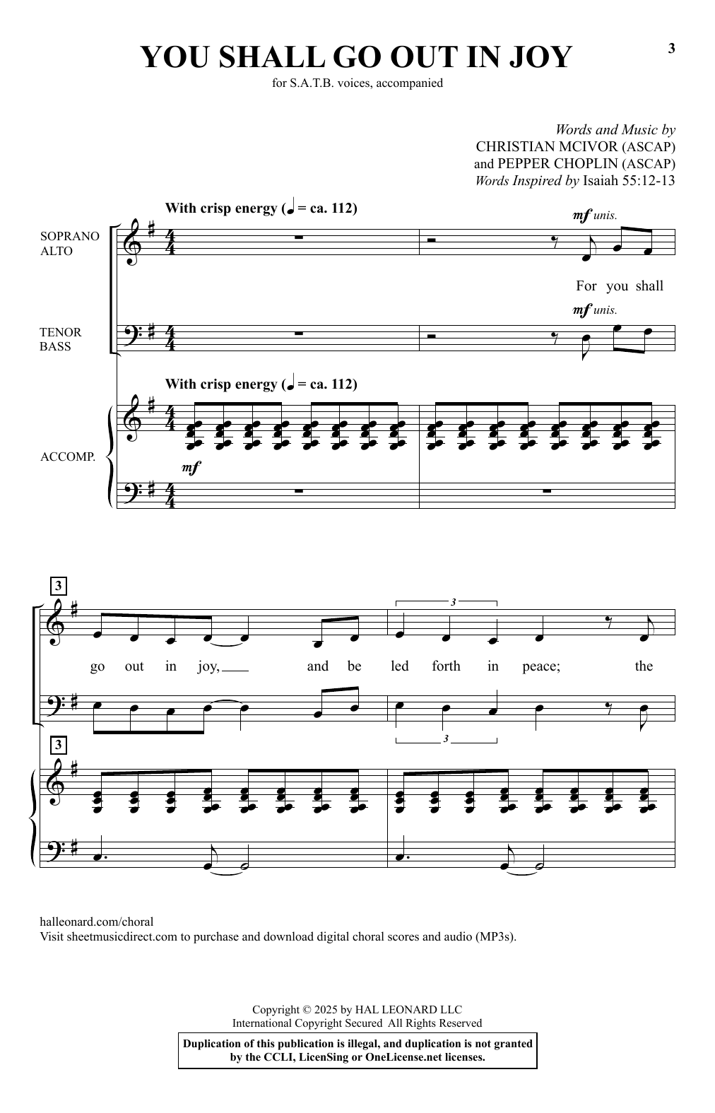 Christian McIvor and Pepper Choplin You Shall Go Out In Joy sheet music notes and chords arranged for SATB Choir