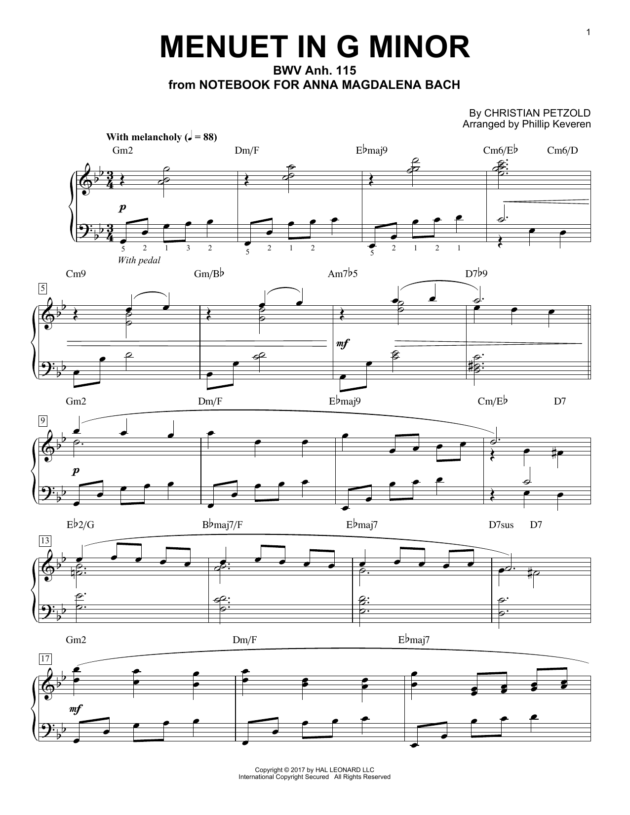 Christian Petzold Menuet In G Minor, BMV Anh. 115 [Jazz version] (arr. Phillip Keveren) sheet music notes and chords arranged for Piano Solo