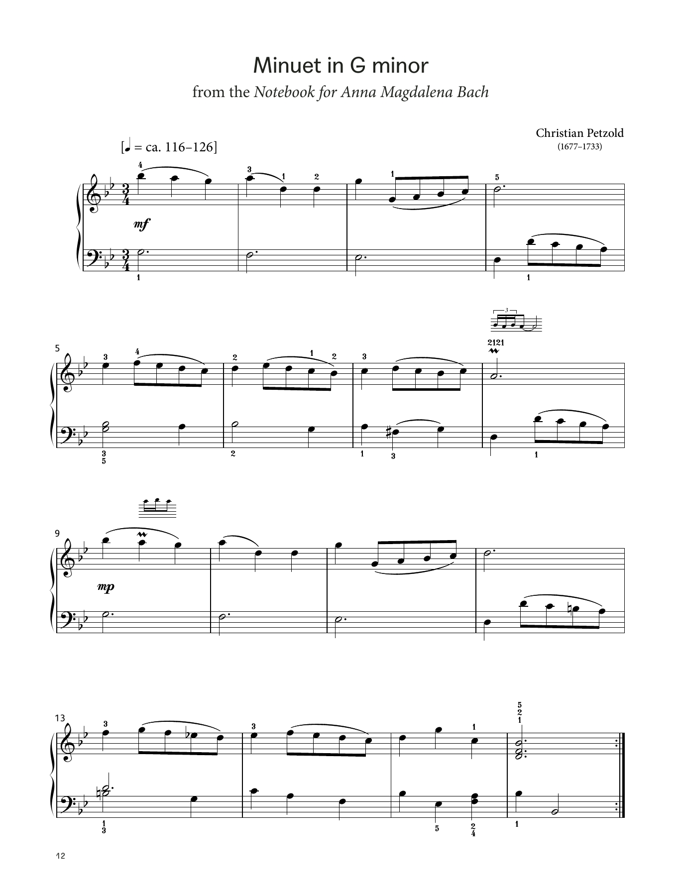 Christian Petzold Minuet in G minor  (LCME Piano 2018 Grade 2 List A) sheet music notes and chords arranged for Piano Solo