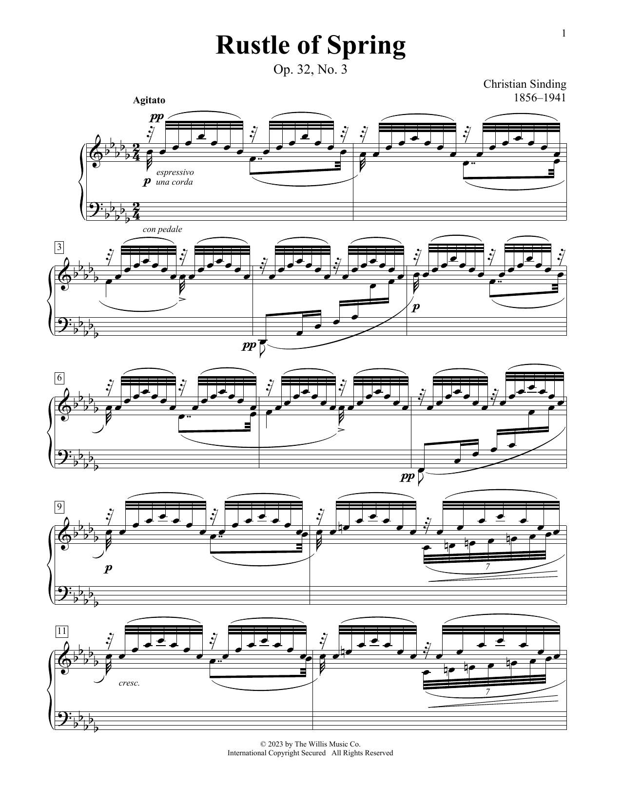 Christian Sinding Rustle Of Spring, Op. 32, No. 3 sheet music notes and chords arranged for Educational Piano