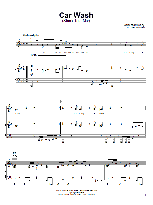 Christina Aguilera & Missy Elliott Car Wash sheet music notes and chords arranged for Piano, Vocal & Guitar Chords (Right-Hand Melody)