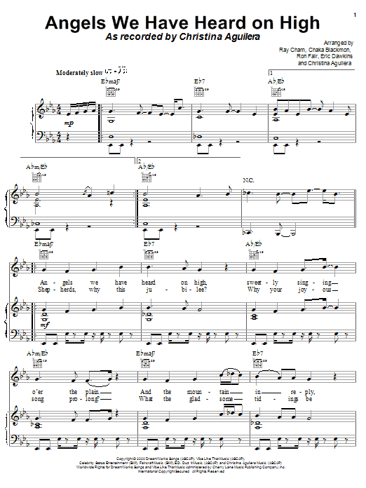 Christina Aguilera Angels We Have Heard On High sheet music notes and chords arranged for Piano, Vocal & Guitar Chords (Right-Hand Melody)