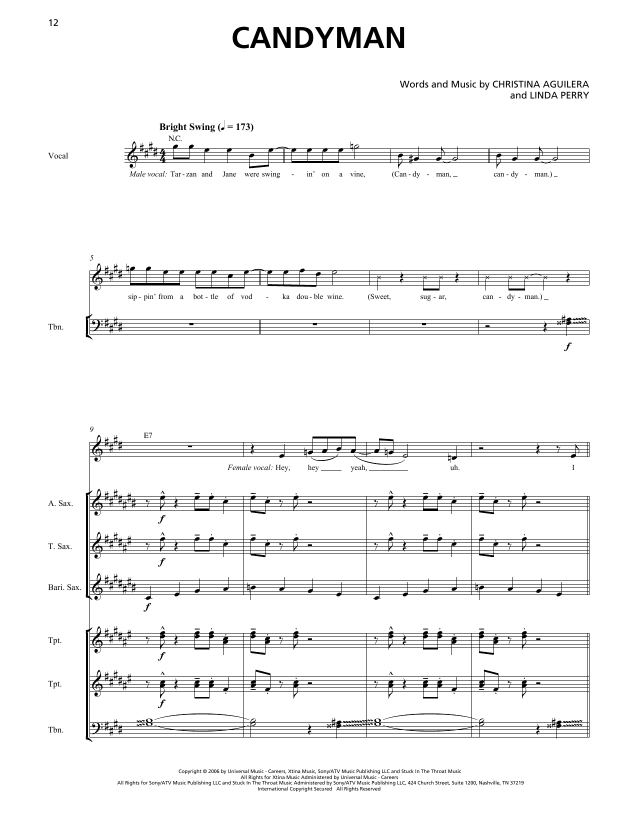 Christina Aguilera Candyman (Horn Section) sheet music notes and chords arranged for Transcribed Score