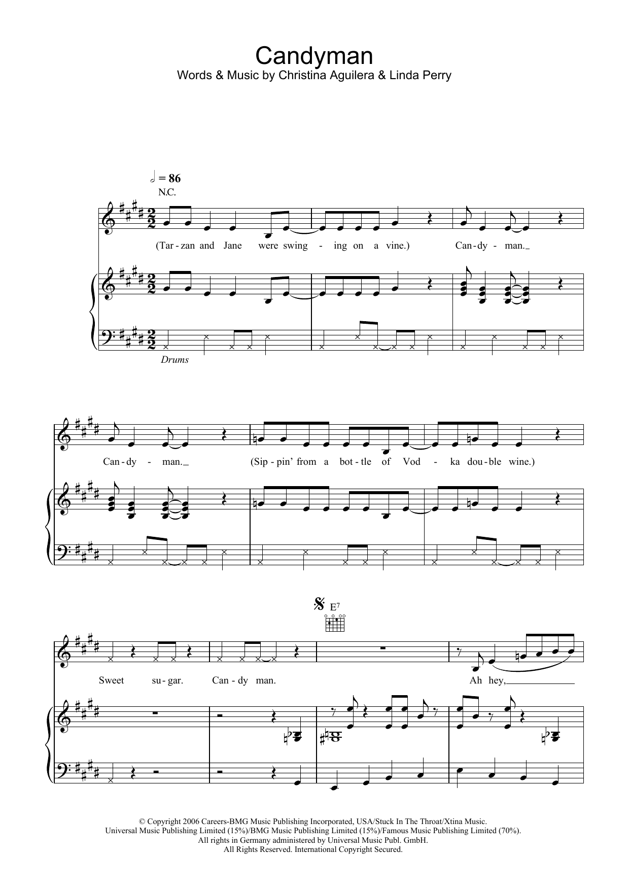 Christina Aguilera Candyman sheet music notes and chords arranged for Piano, Vocal & Guitar Chords