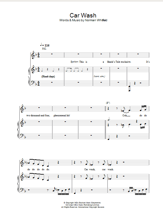 Christina Aguilera Car Wash sheet music notes and chords arranged for Piano, Vocal & Guitar Chords