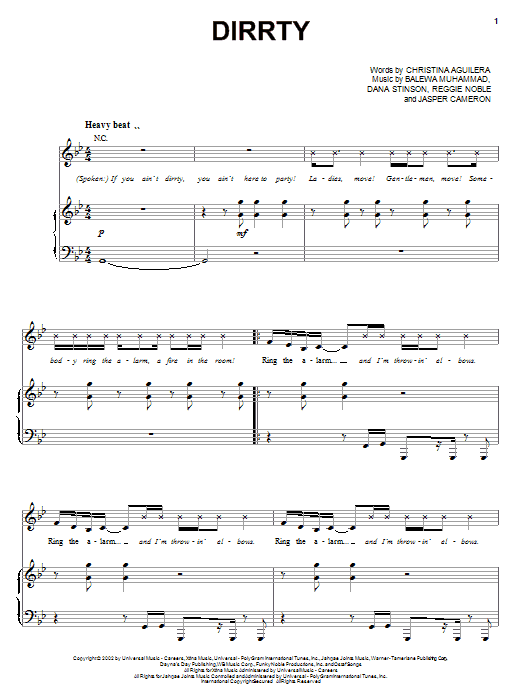 Christina Aguilera Dirrty sheet music notes and chords arranged for Piano, Vocal & Guitar Chords