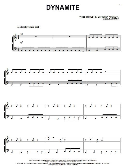 Christina Aguilera Dynamite sheet music notes and chords arranged for Piano, Vocal & Guitar Chords (Right-Hand Melody)