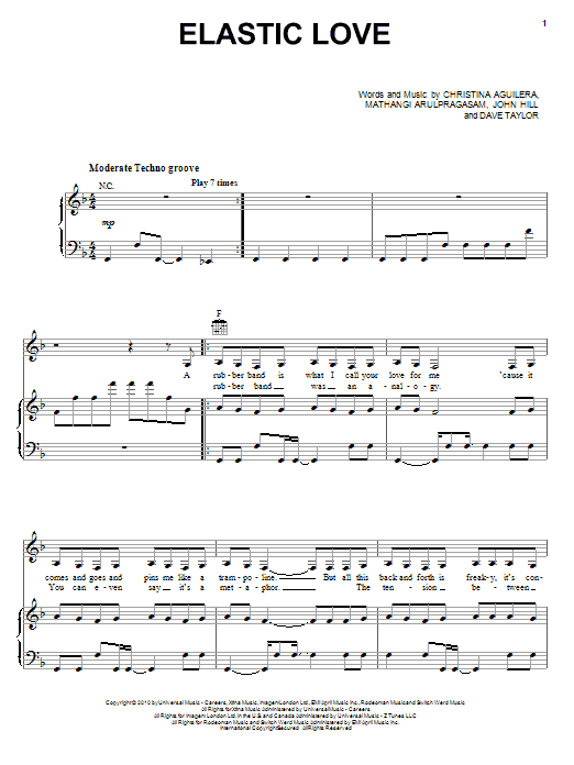 Christina Aguilera Elastic Love sheet music notes and chords arranged for Piano, Vocal & Guitar Chords (Right-Hand Melody)