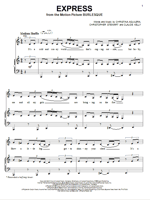 Christina Aguilera Express sheet music notes and chords arranged for Piano, Vocal & Guitar Chords (Right-Hand Melody)