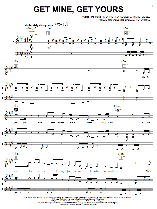 Christina Aguilera Get Mine, Get Yours sheet music notes and chords arranged for Piano, Vocal & Guitar Chords (Right-Hand Melody)