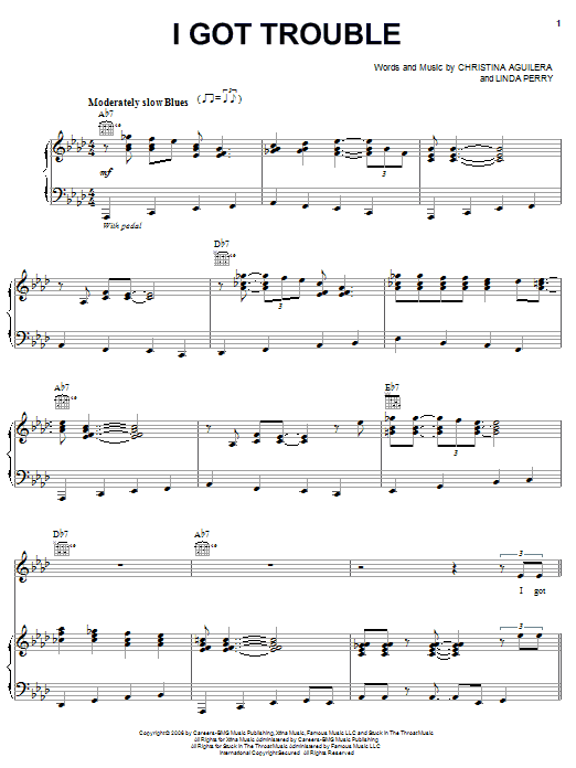 Christina Aguilera I Got Trouble sheet music notes and chords arranged for Piano, Vocal & Guitar Chords (Right-Hand Melody)