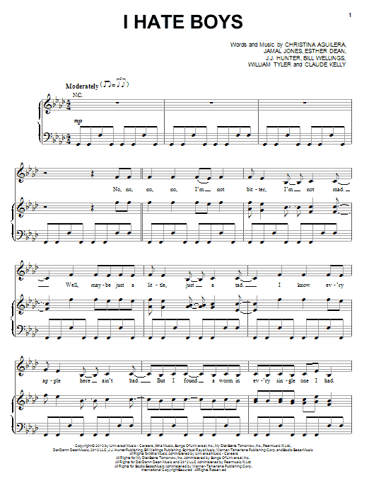 Christina Aguilera I Hate Boys sheet music notes and chords arranged for Piano, Vocal & Guitar Chords (Right-Hand Melody)