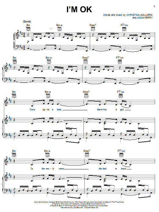 Christina Aguilera I'm OK sheet music notes and chords arranged for Piano, Vocal & Guitar Chords (Right-Hand Melody)