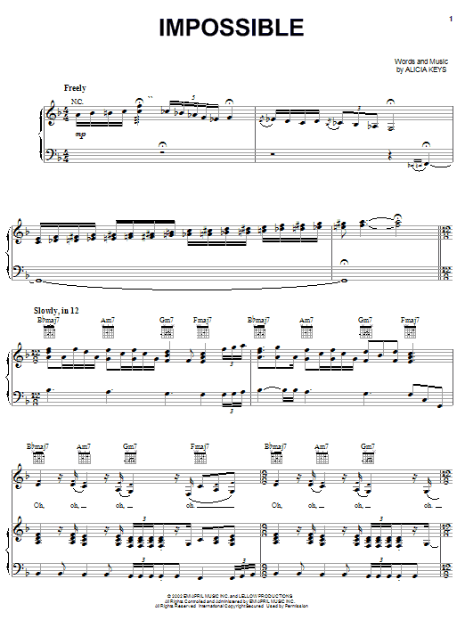 Christina Aguilera Impossible sheet music notes and chords arranged for Piano, Vocal & Guitar Chords (Right-Hand Melody)