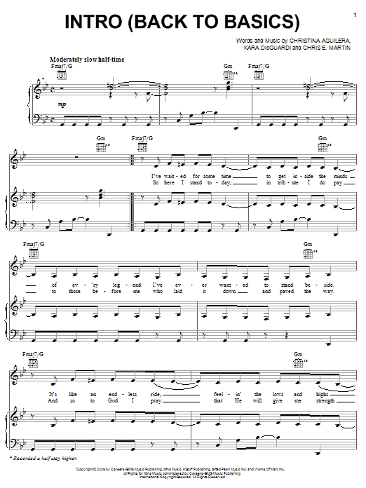 Christina Aguilera Intro (Back To Basics) sheet music notes and chords arranged for Piano, Vocal & Guitar Chords (Right-Hand Melody)
